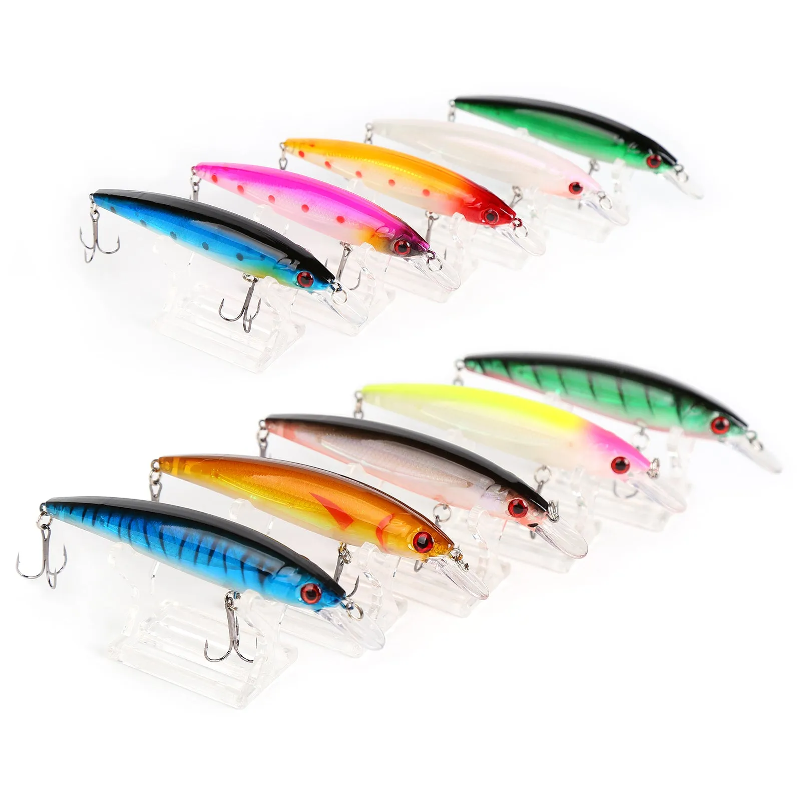 10pcs 11cm/13.5g Minnow Fishing Lures 10 Colors Even Mixed with Lure Box