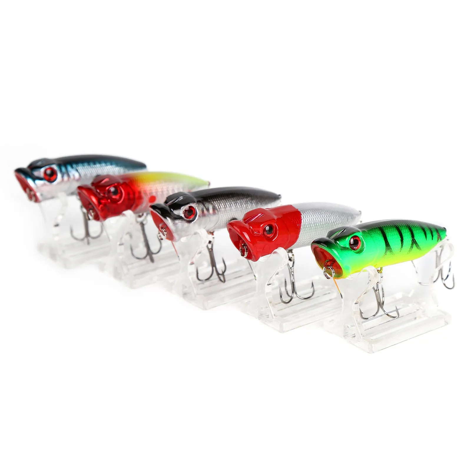 10pcs 7cm/11g Top Water Hard Bait Popper 5 Colors with Lure Box