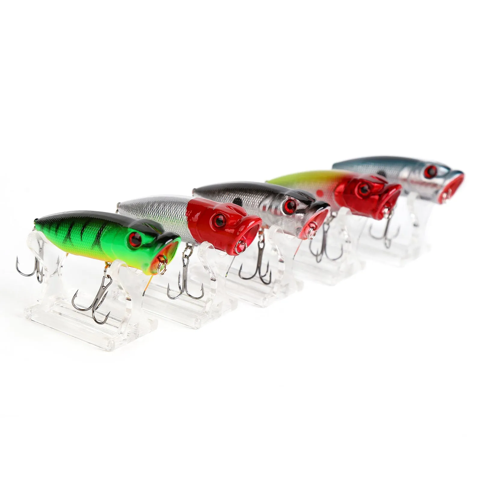 10pcs 7cm/11g Top Water Hard Bait Popper 5 Colors with Lure Box