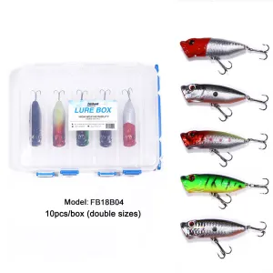 10pcs 7cm/11g Top Water Hard Bait Popper 5 Colors with Lure Box