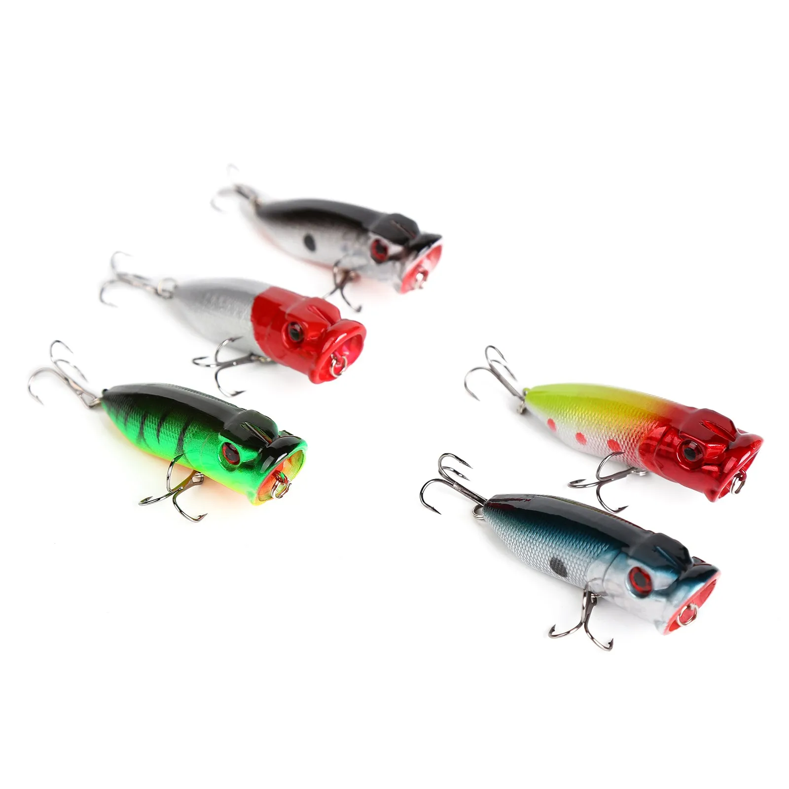 10pcs 7cm/11g Top Water Hard Bait Popper 5 Colors with Lure Box