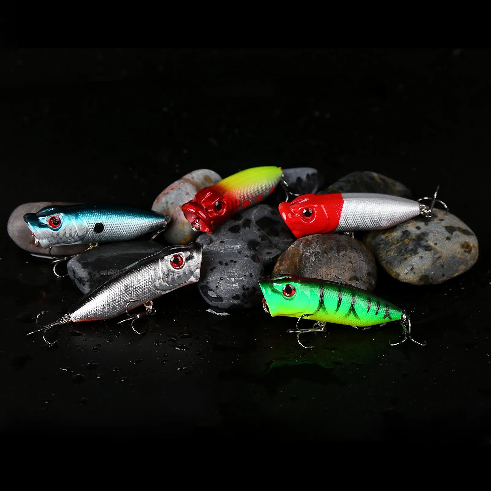 10pcs 7cm/11g Top Water Hard Bait Popper 5 Colors with Lure Box