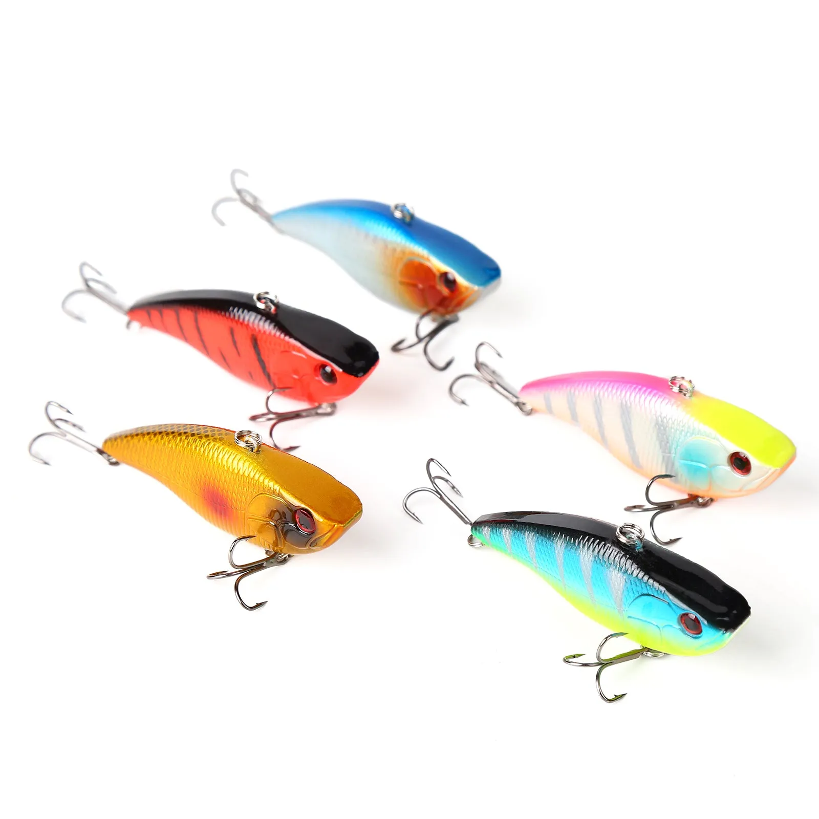 10pcs 7cm/16g VIB Fishing Lures Two Treble Hooks ABS Plastic Artificial Sinking Hard Bait