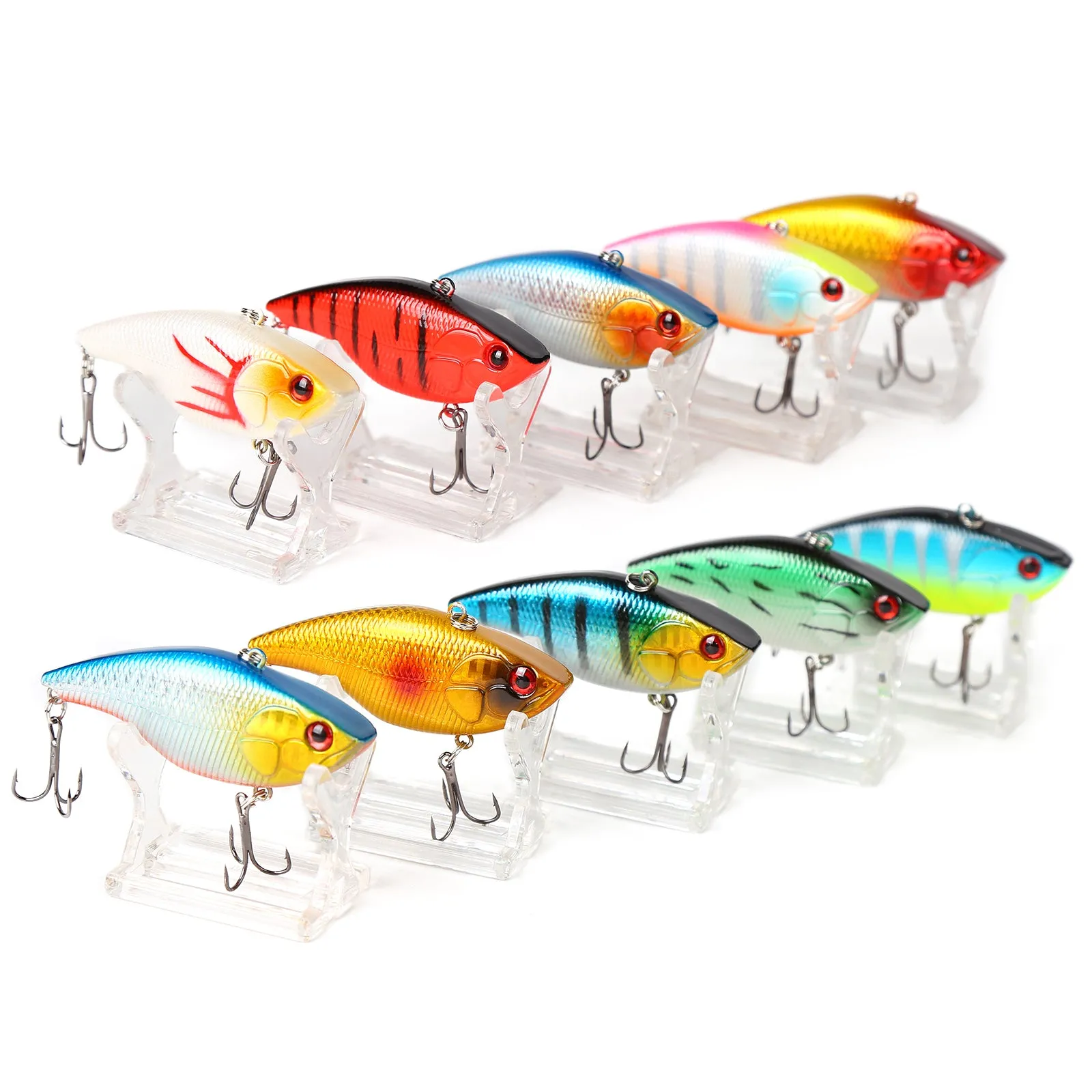 10pcs 7cm/16g VIB Fishing Lures Two Treble Hooks ABS Plastic Artificial Sinking Hard Bait