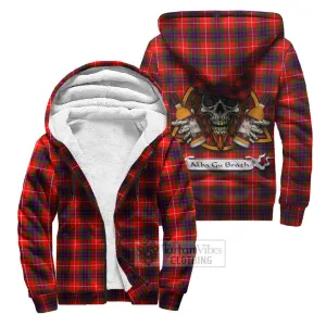 Abernethy Tartan Sherpa Hoodie with Family Crest and Bearded Skull Holding Bottles of Whiskey