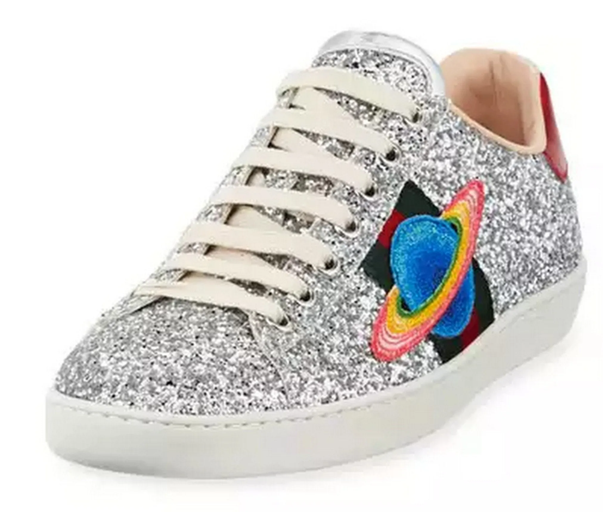 Ace Glitter Saturn-Embroidered Sneakers