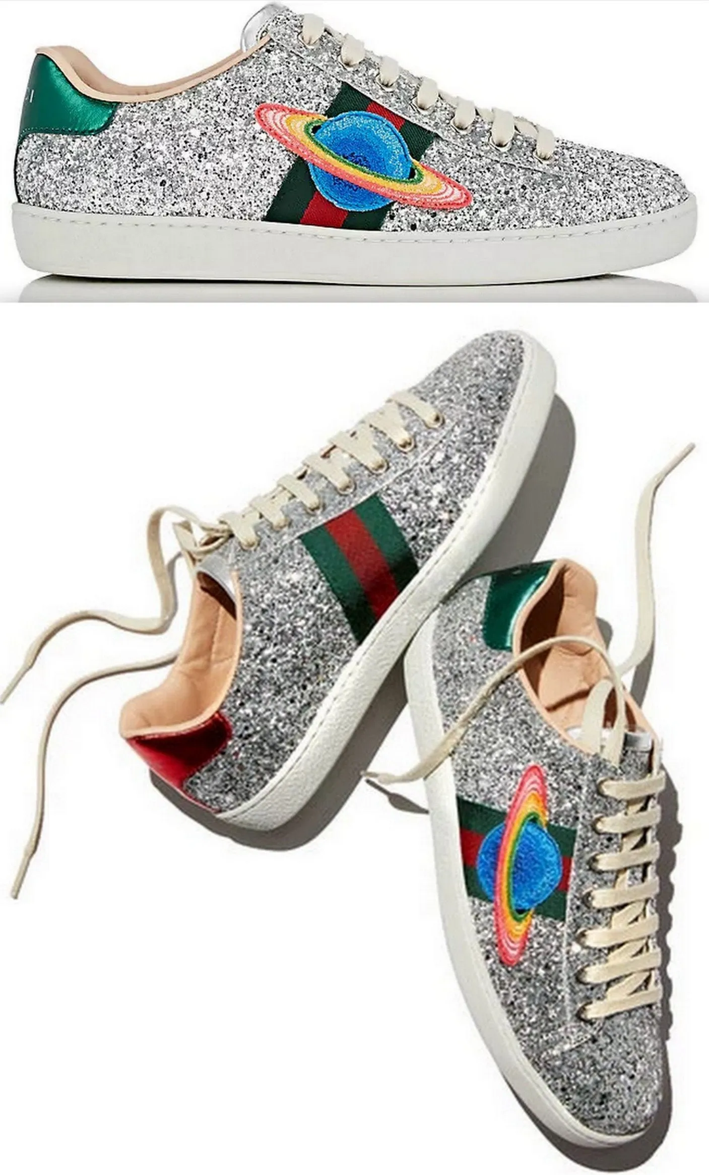 Ace Glitter Saturn-Embroidered Sneakers