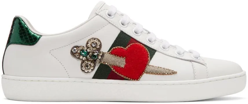 Ace Pierced Heart Leather Sneakers