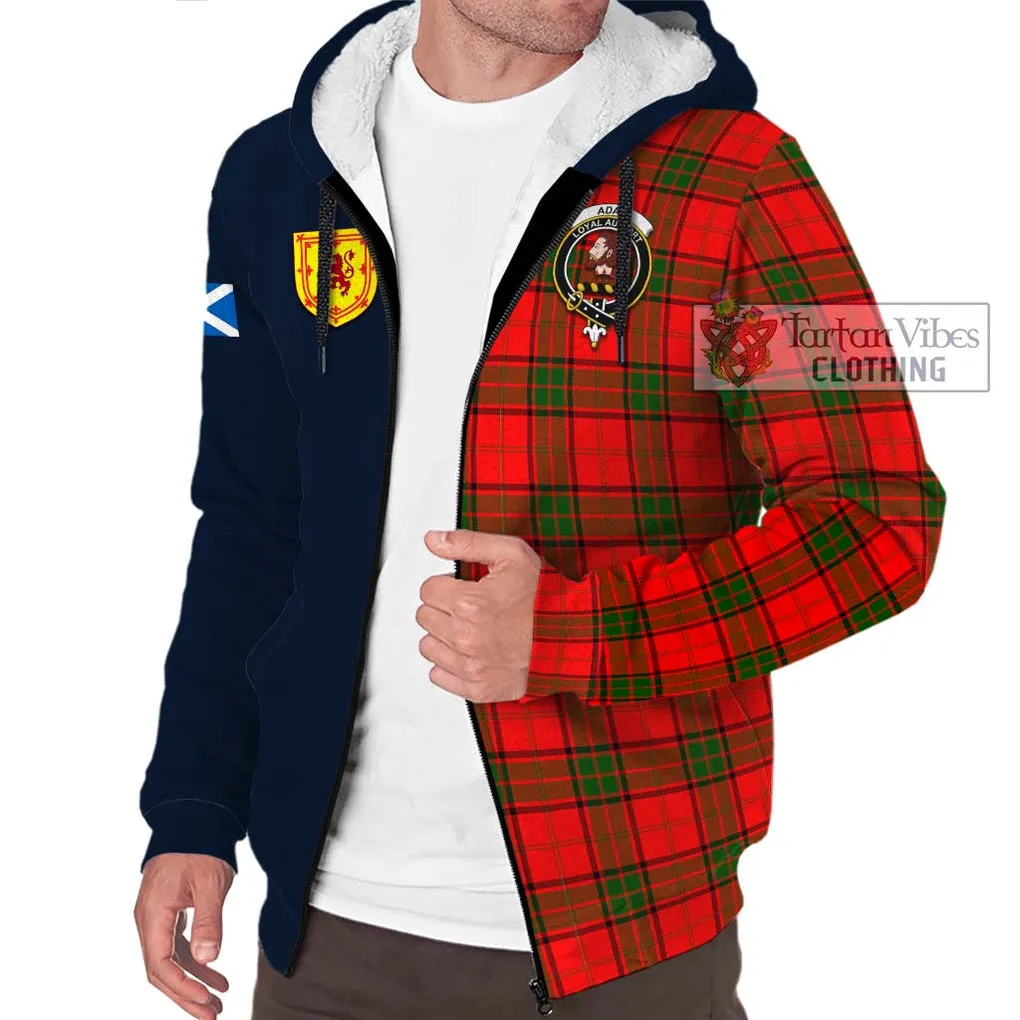 Adair Tartan Sherpa Hoodie Alba with Scottish Lion Royal Arm Half Style