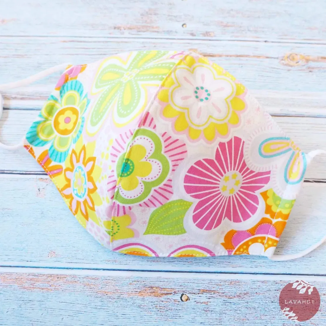 Adjustable Tropical Face Mask • Pink Daisy Pop