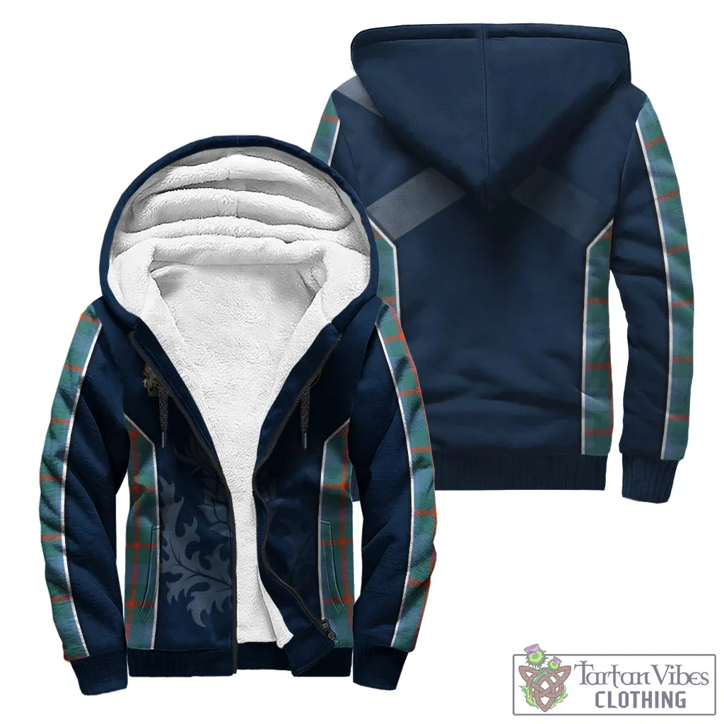 Agnew Ancient Tartan Sherpa Hoodie with Family Crest and Scottish Thistle Vibes Sport Style