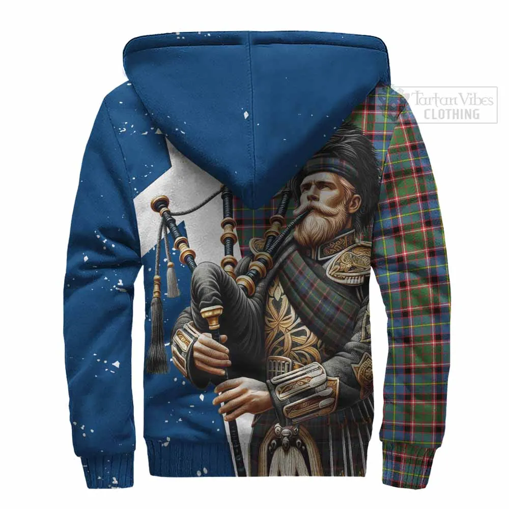 Aikenhead Tartan Sherpa Hoodie with Family Crest Scottish Bagpiper Vibes