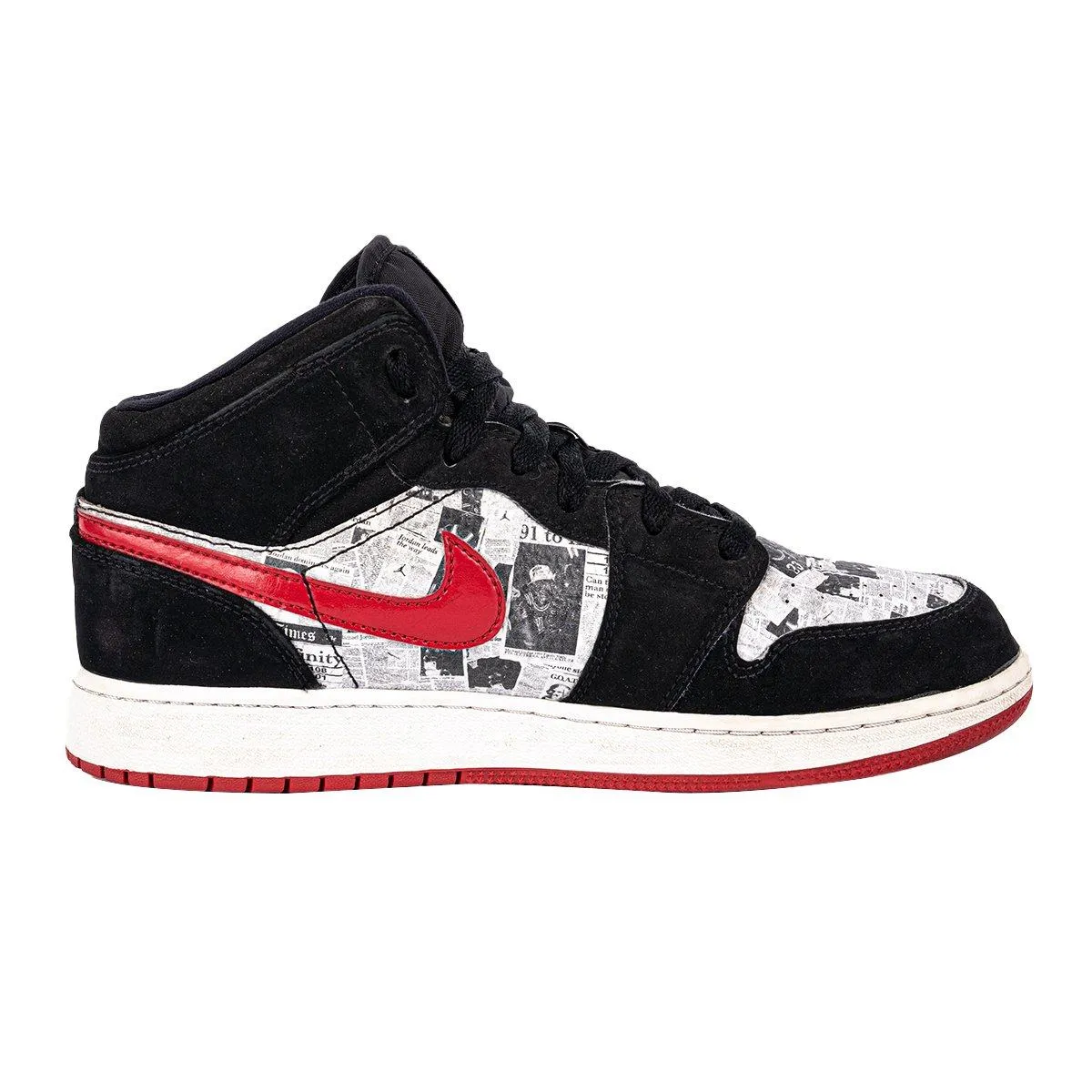 Air Jordan 1 Newspaper Sneakers Leather Black Colour For Kids