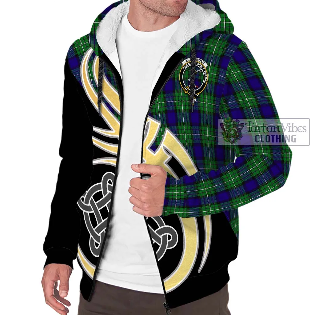 Alexander Tartan Sherpa Hoodie with Family Crest and Celtic Symbol Style