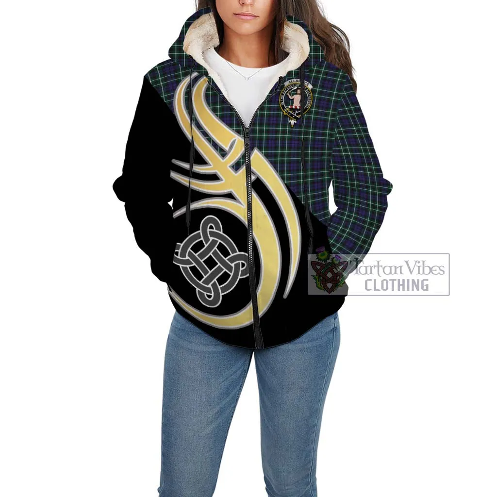 Allardice Tartan Sherpa Hoodie with Family Crest and Celtic Symbol Style