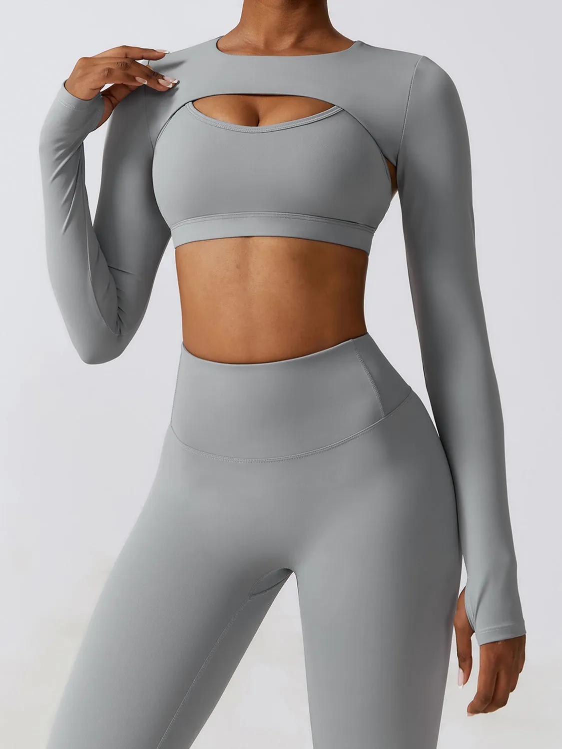 *APP EXCLUSIVE* Cropped Cutout Long Sleeve Sports Top