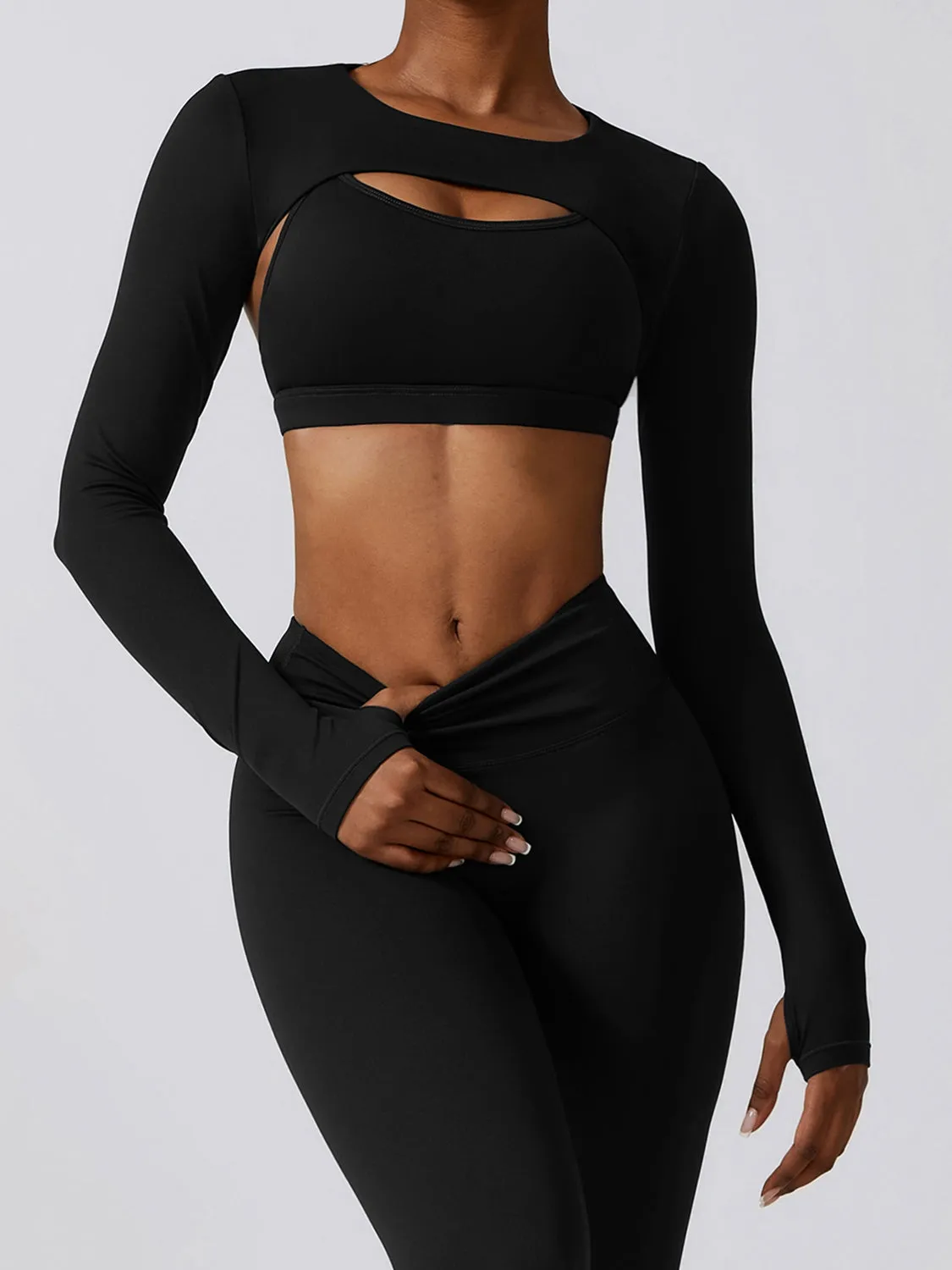 *APP EXCLUSIVE* Cropped Cutout Long Sleeve Sports Top