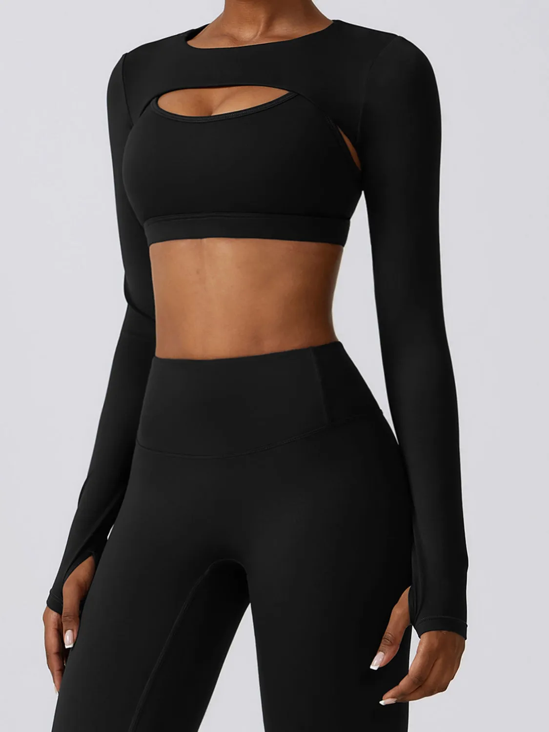 *APP EXCLUSIVE* Cropped Cutout Long Sleeve Sports Top