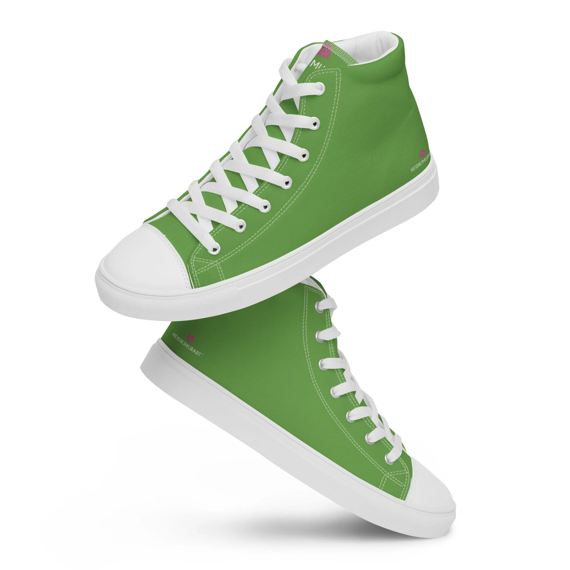 Apple Green Men's High Tops, Solid Green Color Men’s High Top Canvas Sneaker Shoes (US Size: 5-13)