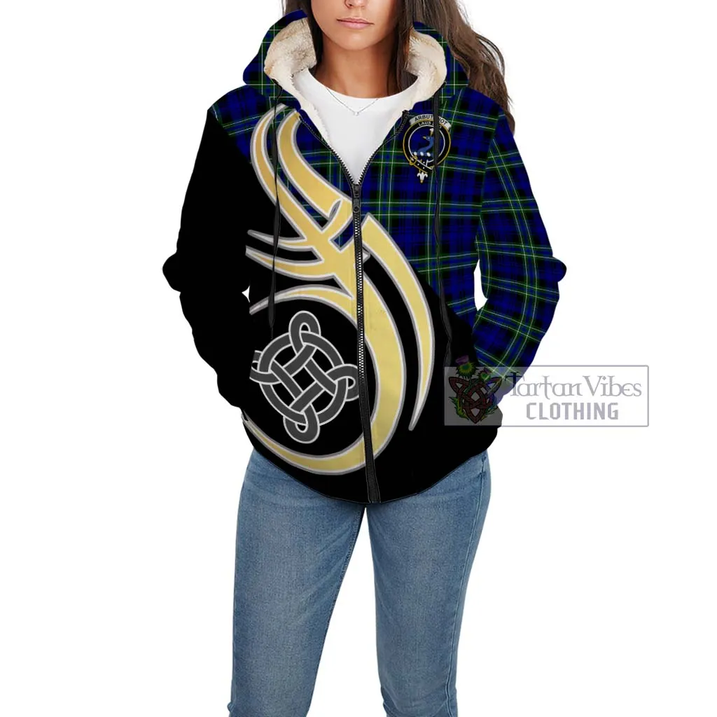 Arbuthnot Modern Tartan Sherpa Hoodie with Family Crest and Celtic Symbol Style