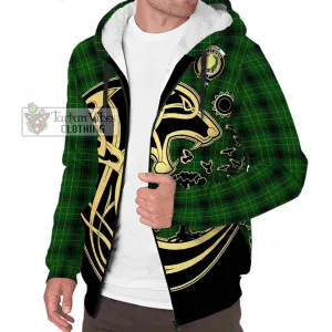 Arthur Highland Tartan Sherpa Hoodie with Family Crest Celtic Wolf Style