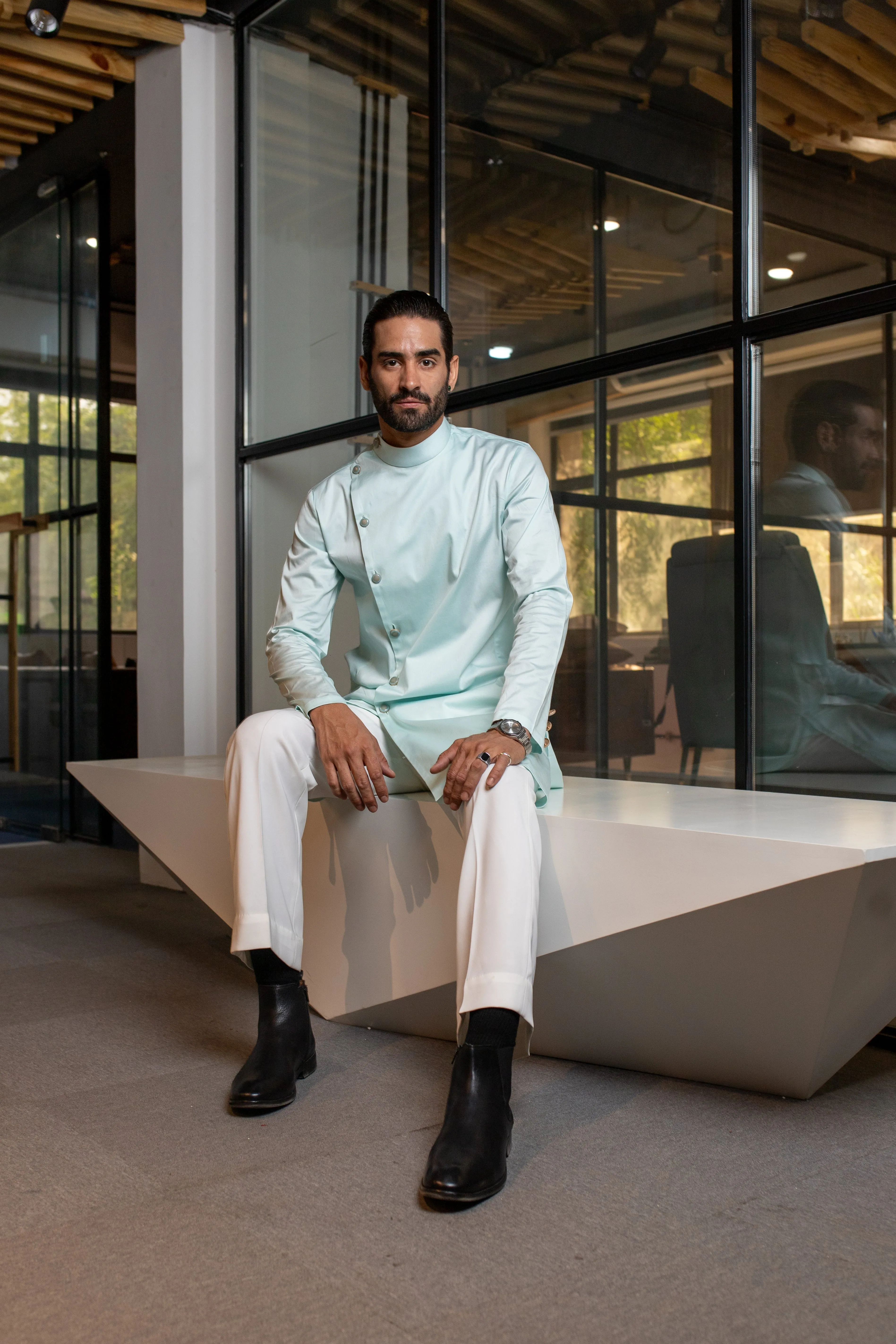 ASYMMETRIC MINT GREEN KURTA