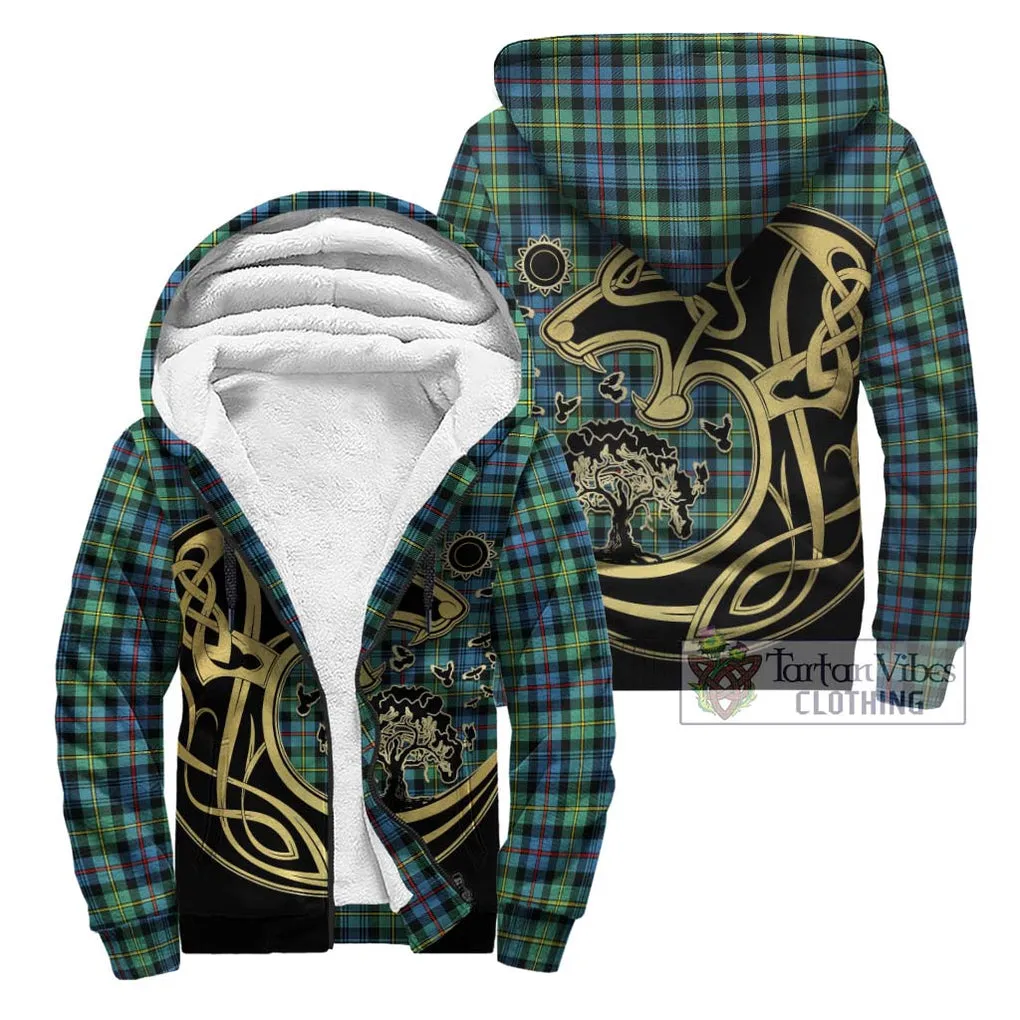 Bailey Ancient Tartan Sherpa Hoodie with Family Crest Celtic Wolf Style