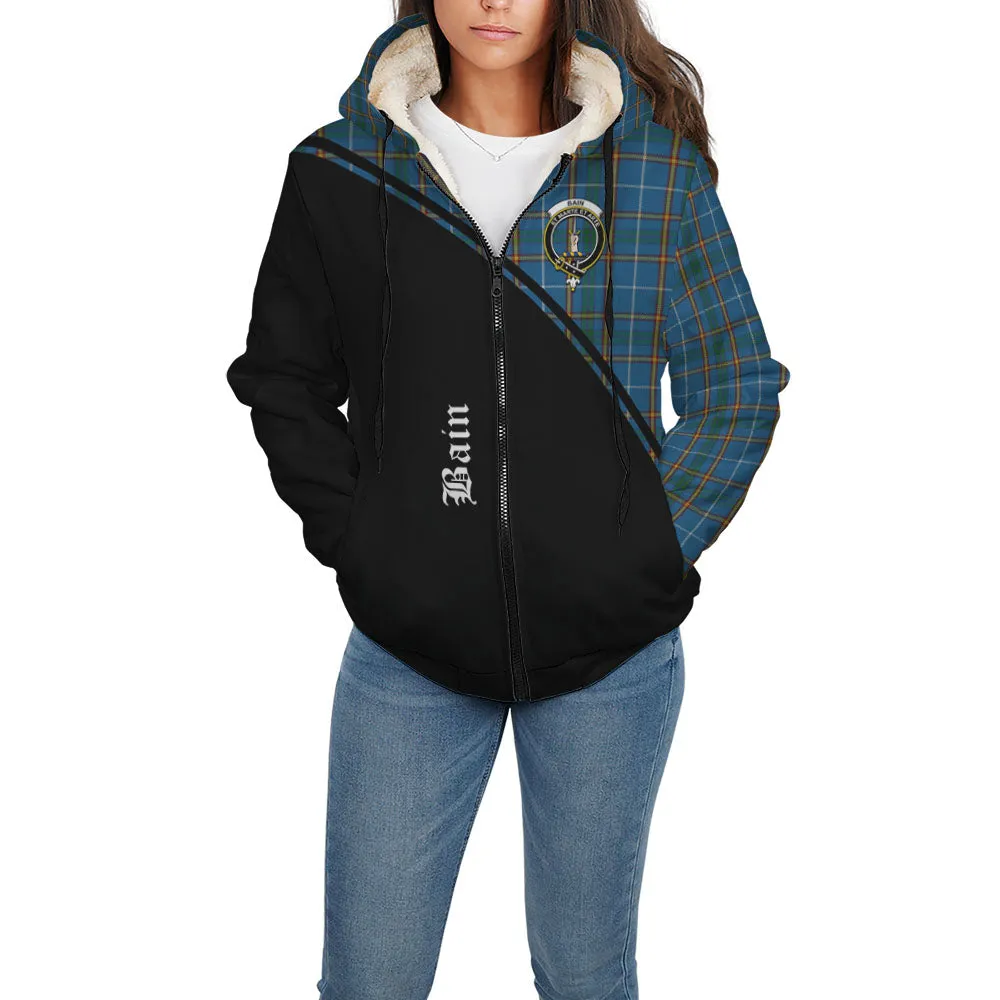 Bain Tartan Sherpa Hoodie with Family Crest Curve Style