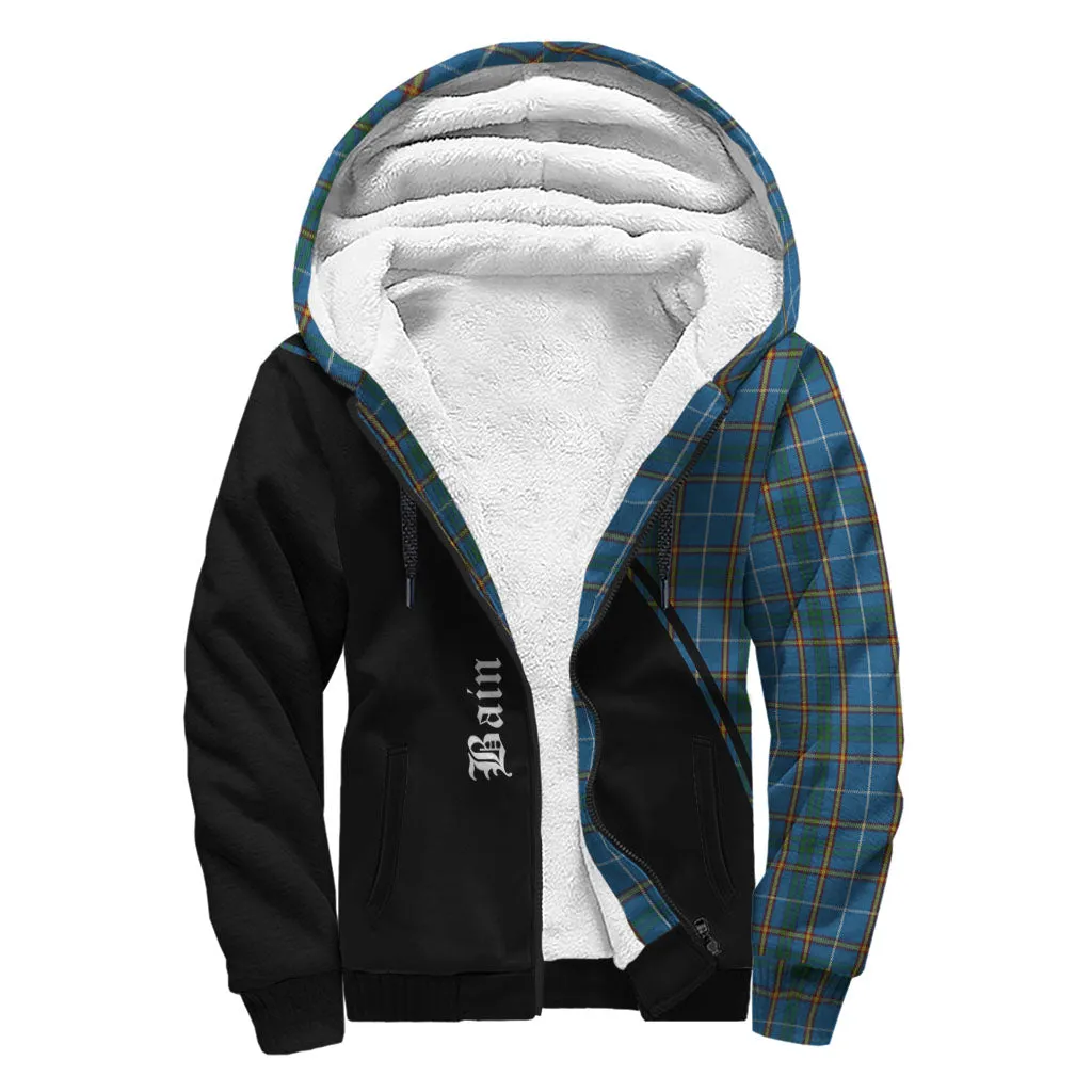 Bain Tartan Sherpa Hoodie with Family Crest Curve Style