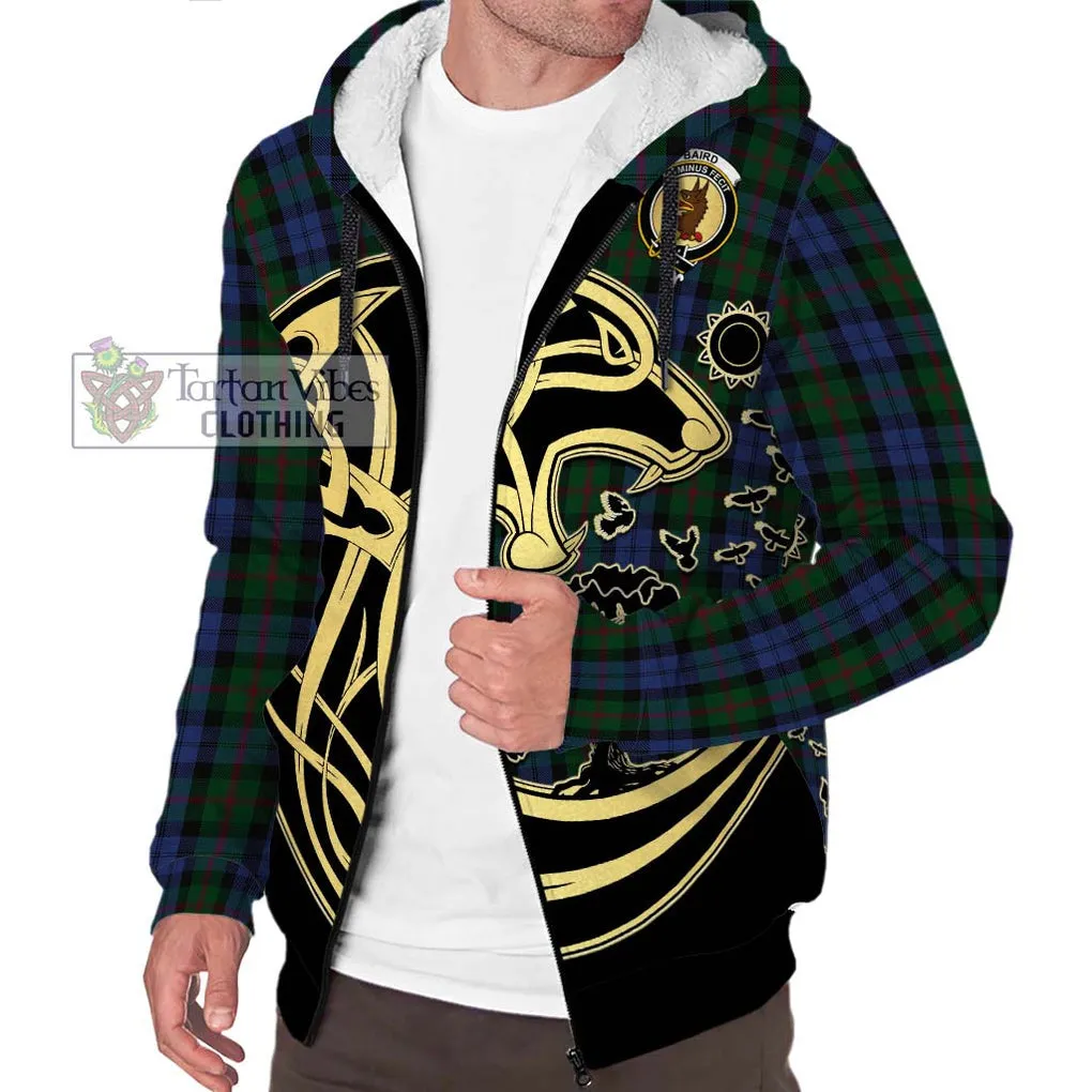 Baird Tartan Sherpa Hoodie with Family Crest Celtic Wolf Style