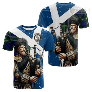 Bannerman Tartan Cotton T-shirt with Family Crest Scottish Bagpiper Vibes