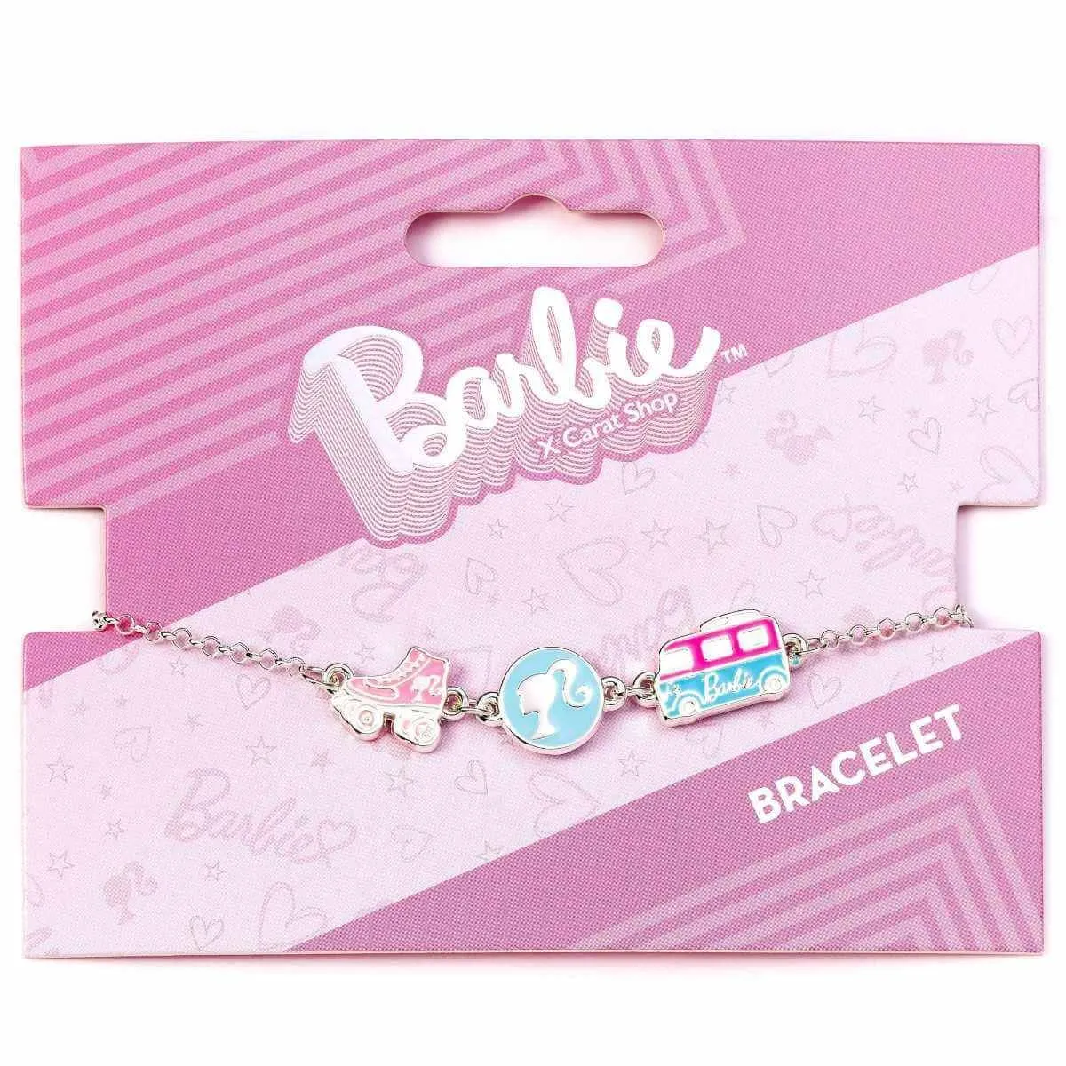 Barbie™️ Charm Bracelet with three classic Charms - Silhouette, Roller Skates and Campervan - Barbie x Carat Shop