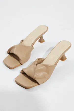 Beige Twist Stiletto Heeled Mule Sandals