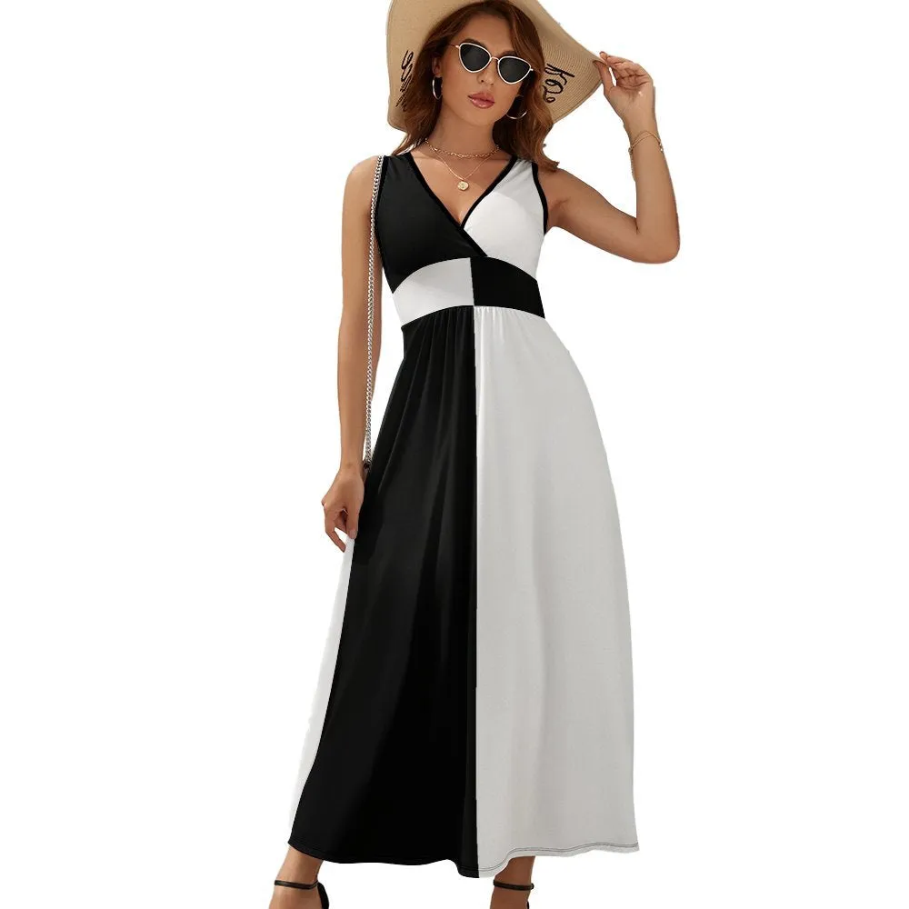 Black & White Sleeveless Long Dress