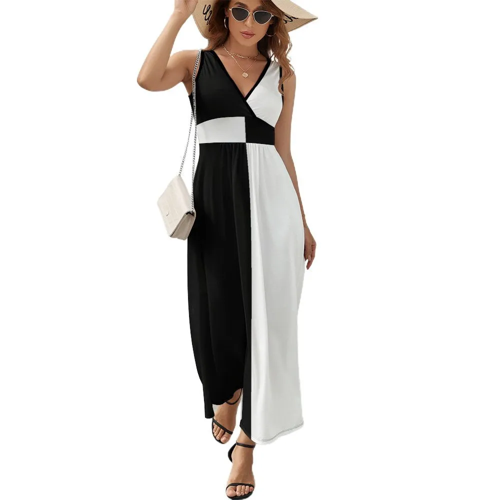 Black & White Sleeveless Long Dress