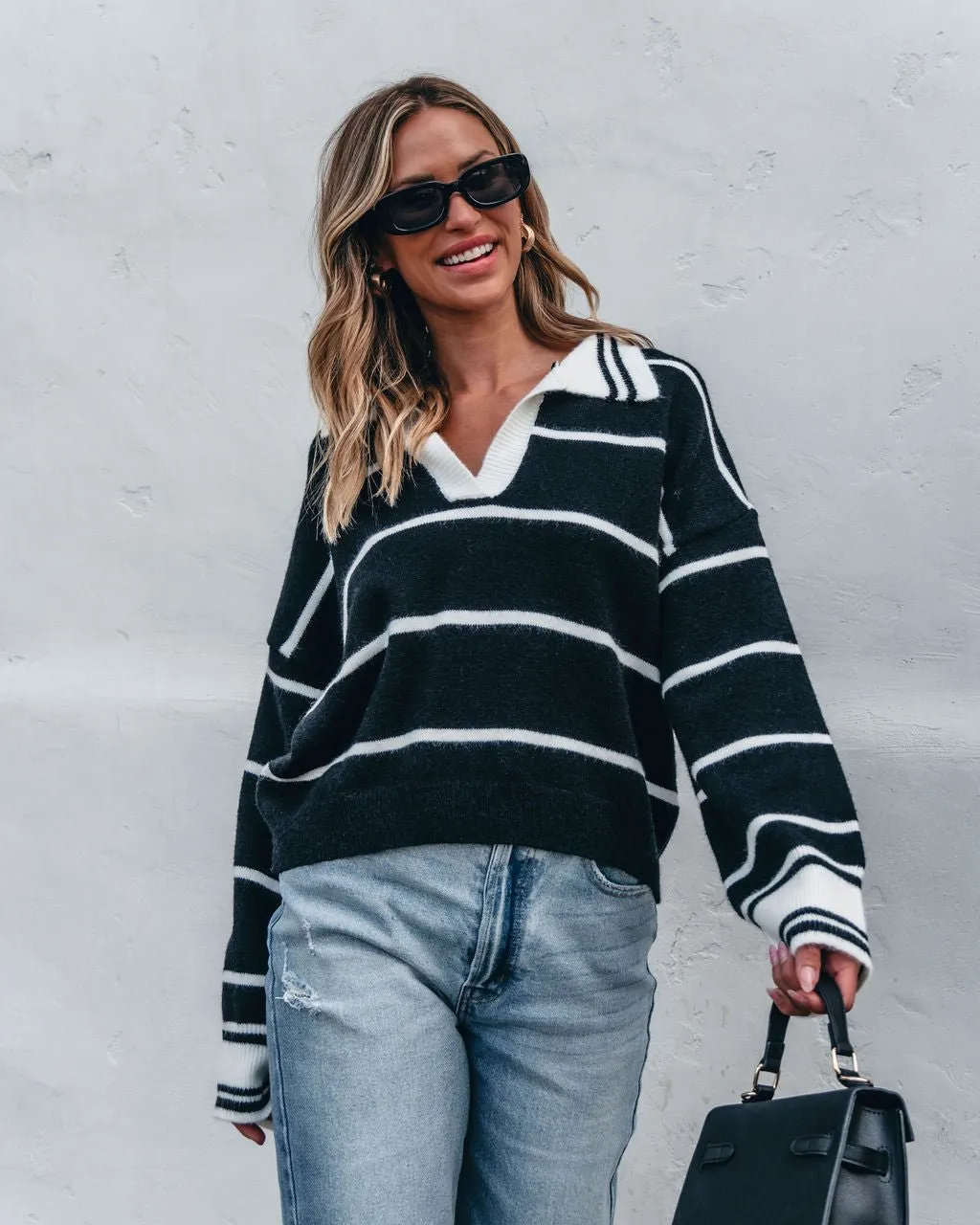 Black and White Stripe Collared Sweater - FINAL SALE