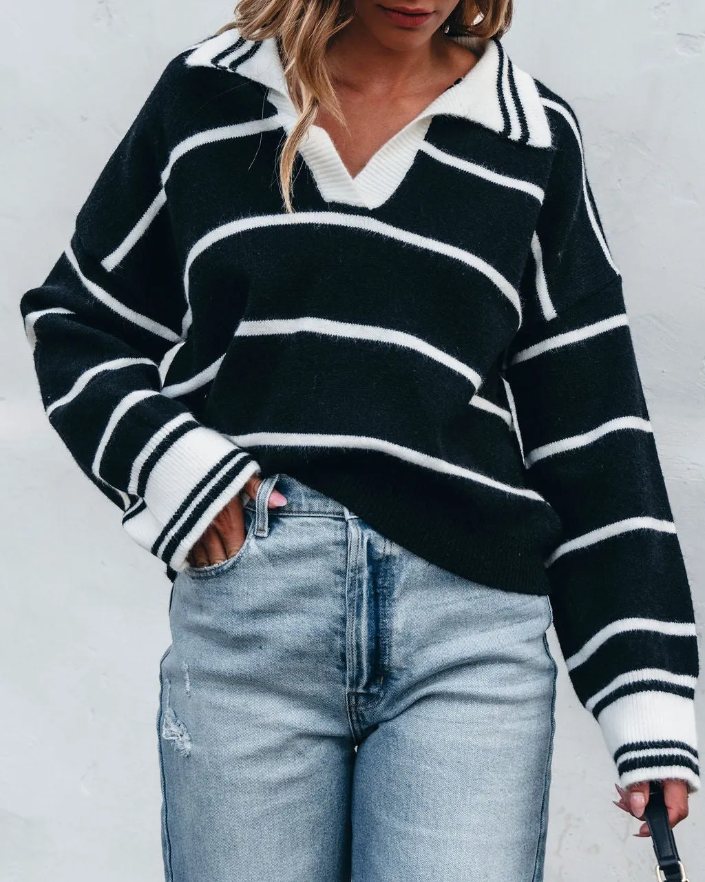 Black and White Stripe Collared Sweater - FINAL SALE