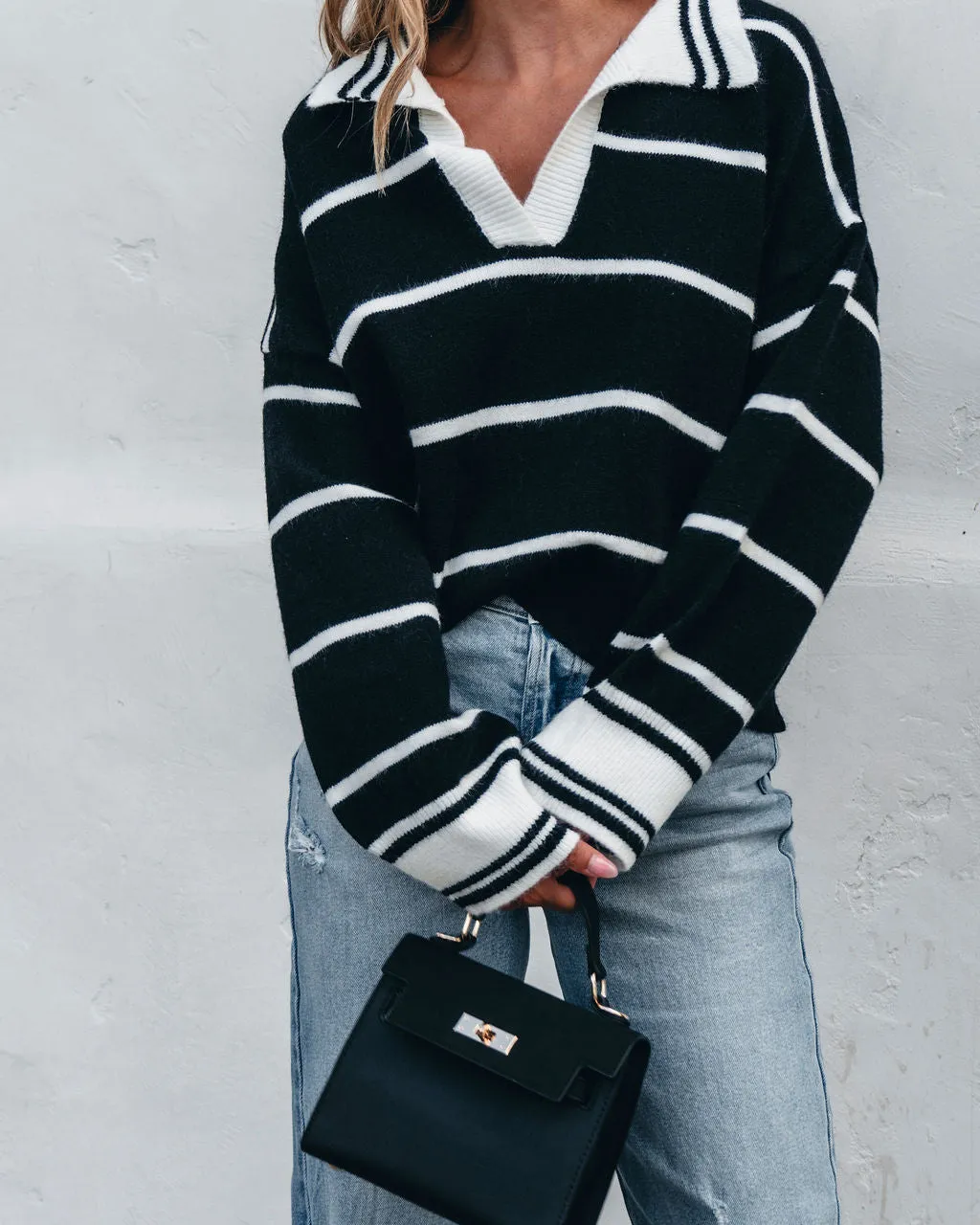 Black and White Stripe Collared Sweater - FINAL SALE