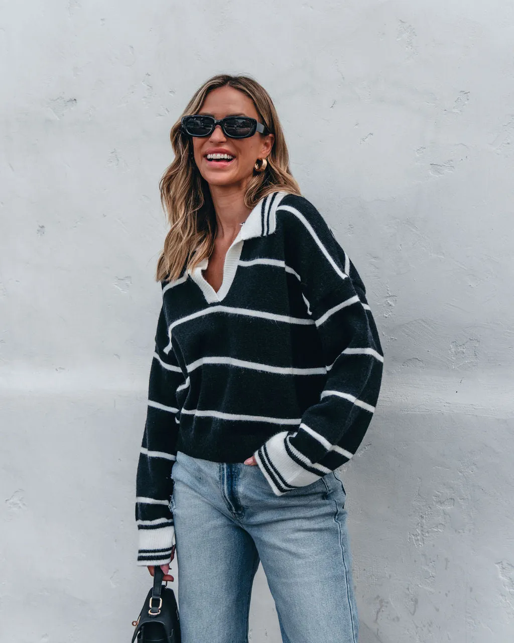 Black and White Stripe Collared Sweater - FINAL SALE