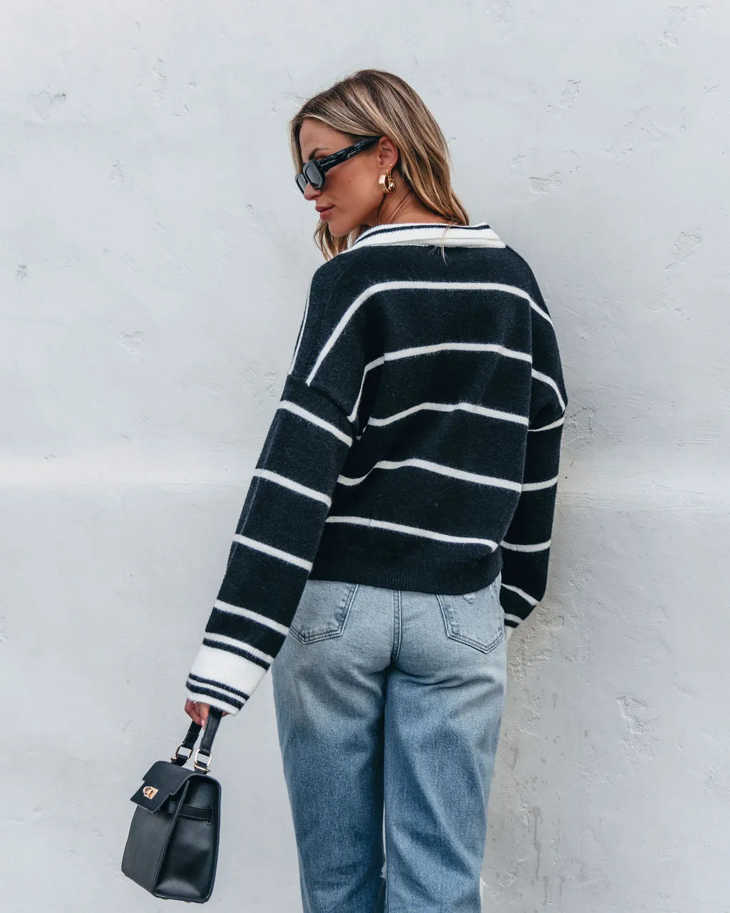 Black and White Stripe Collared Sweater - FINAL SALE