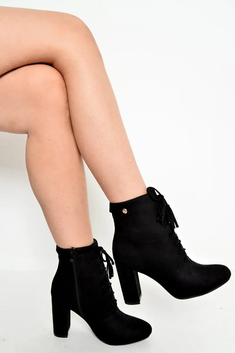 Black Faux Suede Lace Up Ankle Boots - Ryannah