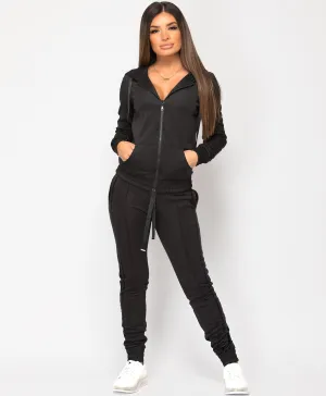 Black Glitter Side Stripe Hooded Loungewear Set