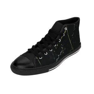 Black Marble Print Men's High Tops, Abstract Print Men's High-Top Sneakers Tennis Shoes