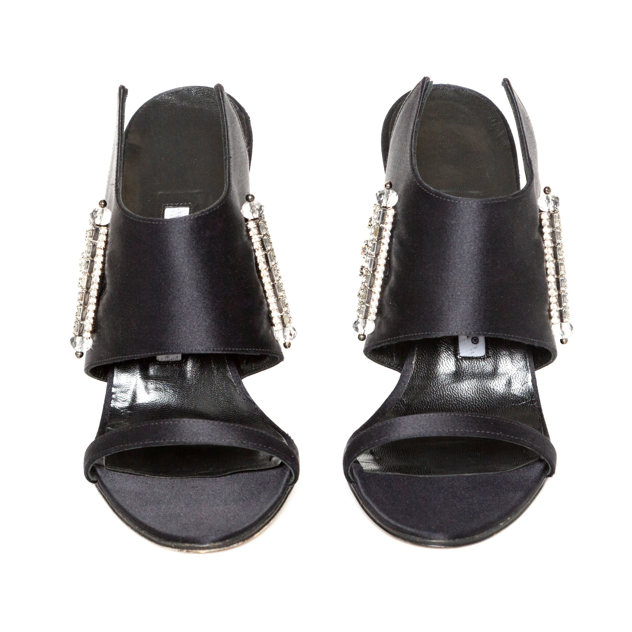 Black Satin and Crystal Embellished Sandals 37