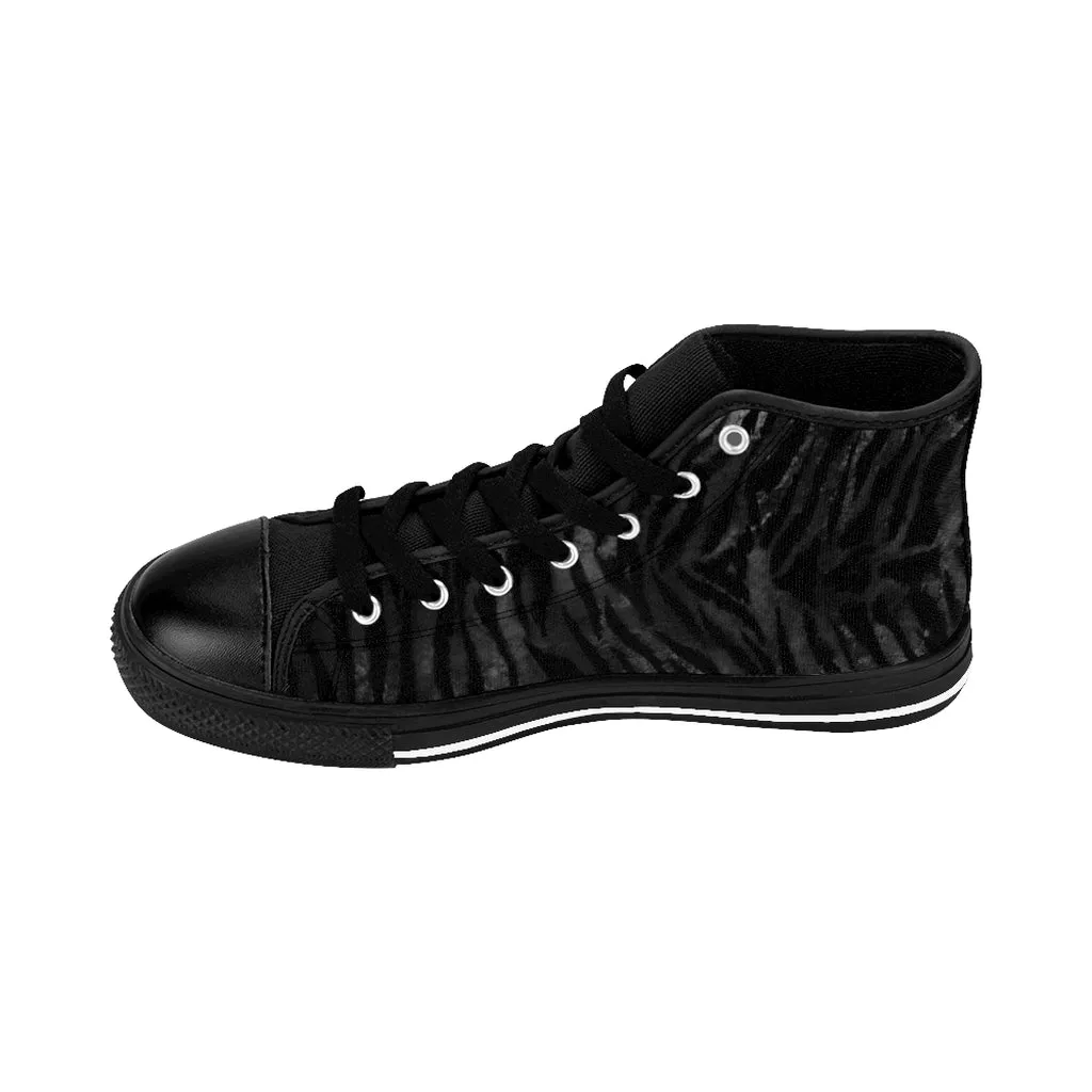 Black Tiger Men's High-top Sneakers, Striped Animal Print Men's Designer Tennis Running Shoes