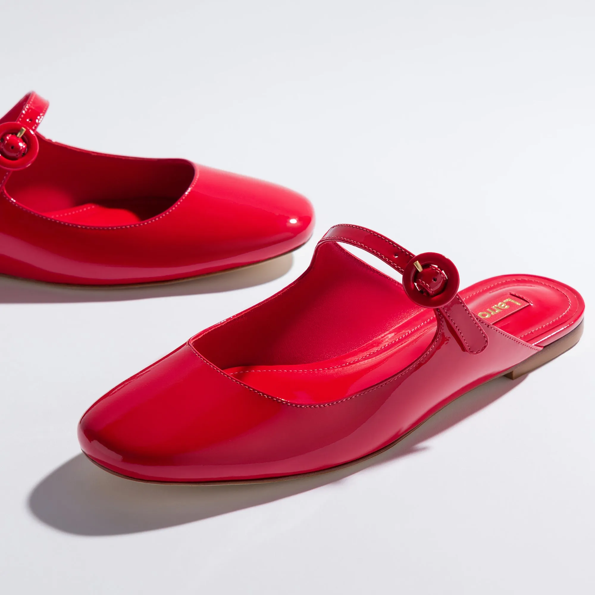 Blair Flat Mule In Scarlet Patent Leather