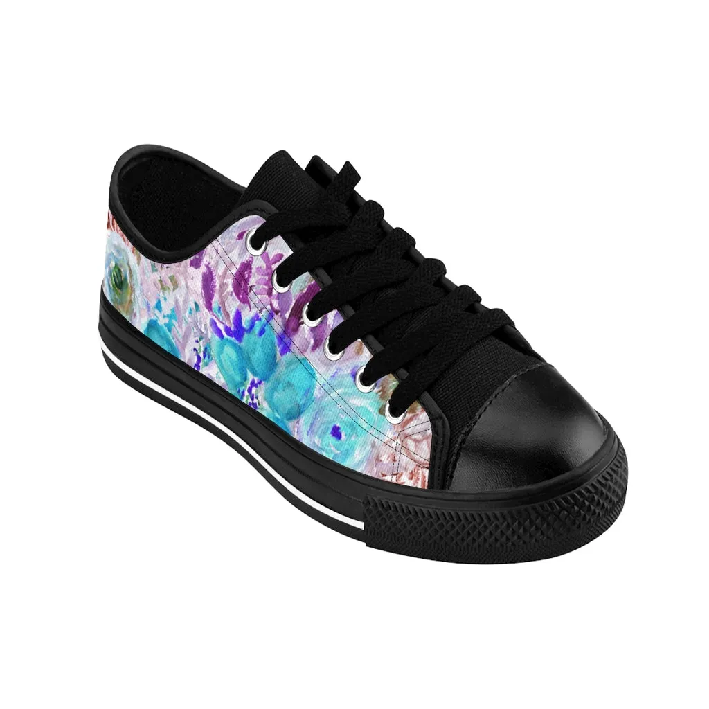 Blue Floral Print Men's Sneakers, Purple Flower Print Low Top Best Fashion Sneakers For Men