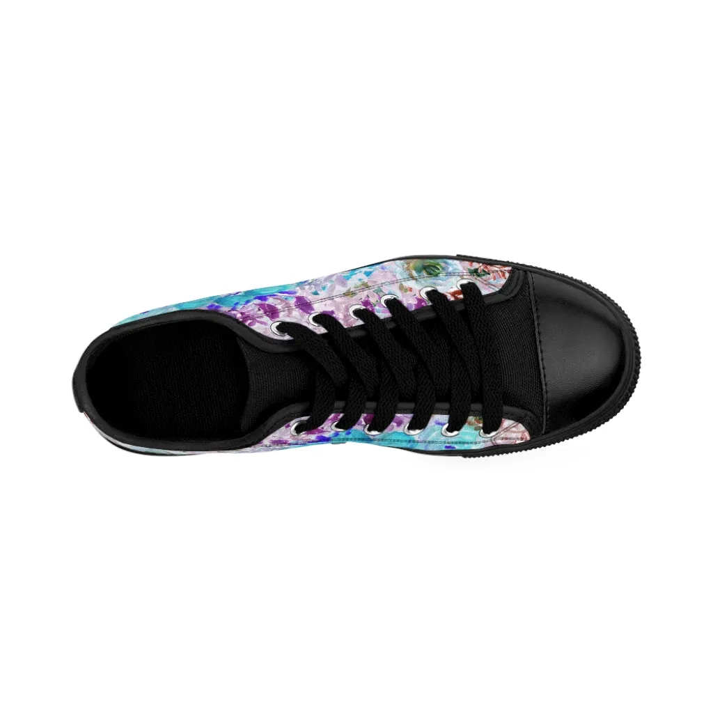 Blue Floral Print Men's Sneakers, Purple Flower Print Low Top Best Fashion Sneakers For Men