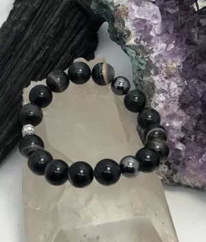 Blue Tigers Eye "Hawks Eye" and Hematite Stretchy Bracelet