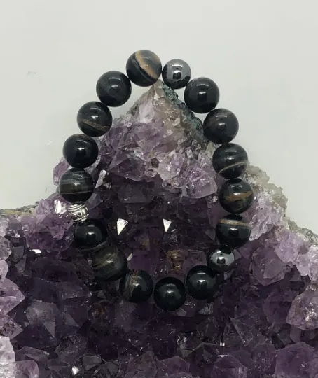 Blue Tigers Eye "Hawks Eye" and Hematite Stretchy Bracelet